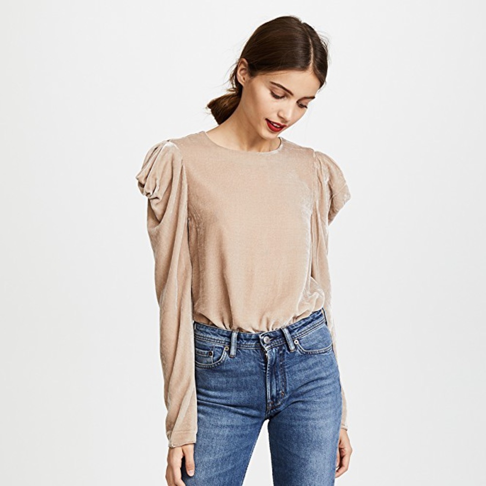 Tibi Velvet Draped Cold Shoulder Top